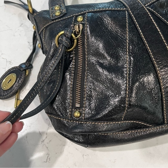 FOSSIL Y2K Genuine Leather Black Metallic Shoulder Bag - Picture 10 of 15